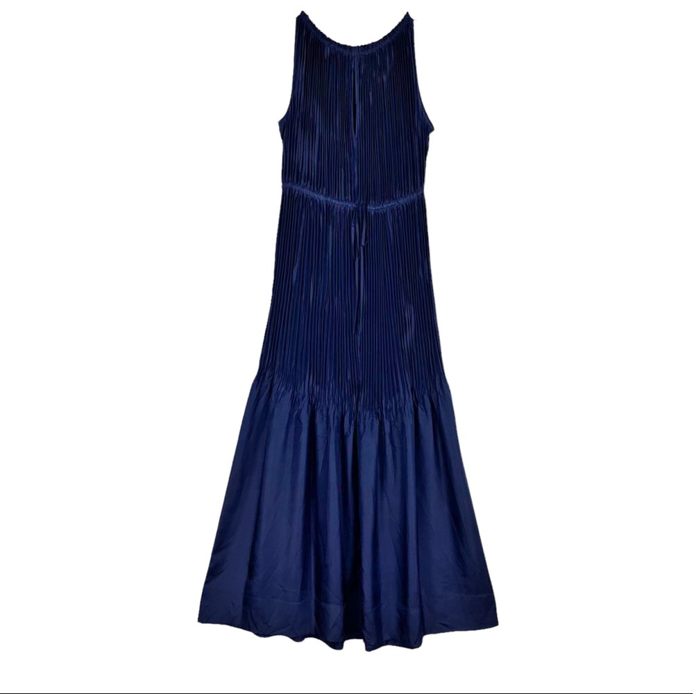 Calypso St Barth Dark Blue Pleated Long Silk Sleeveless Dress